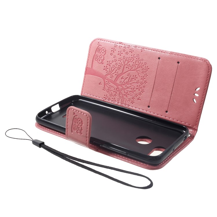 Imprint Tree Owl Protective Leather Case Magnetic Closure for Xiaomi Redmi 6 (Dual Camera: 12MP+5MP) - Pink-5