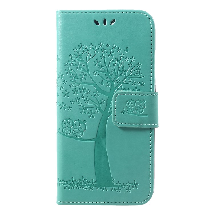 Imprint Tree Owl Wallet PU Leather Mobile Cover Case for Xiaomi Redmi 6 (Dual Camera: 12MP+5MP) - Cyan-1