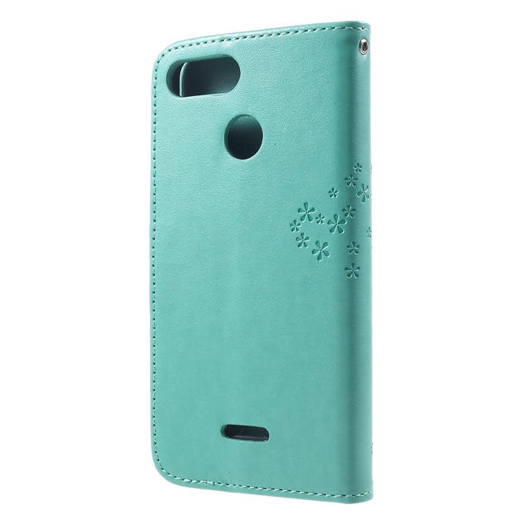 Imprint Tree Owl Wallet PU Leather Mobile Cover Case for Xiaomi Redmi 6 (Dual Camera: 12MP+5MP) - Cyan-2