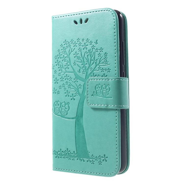 Imprint Tree Owl Wallet PU Leather Mobile Cover Case for Xiaomi Redmi 6 (Dual Camera: 12MP+5MP) - Cyan-3