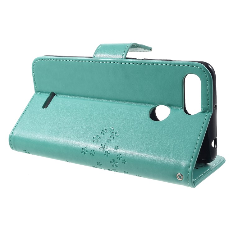 Imprint Tree Owl Wallet PU Leather Mobile Cover Case for Xiaomi Redmi 6 (Dual Camera: 12MP+5MP) - Cyan-4
