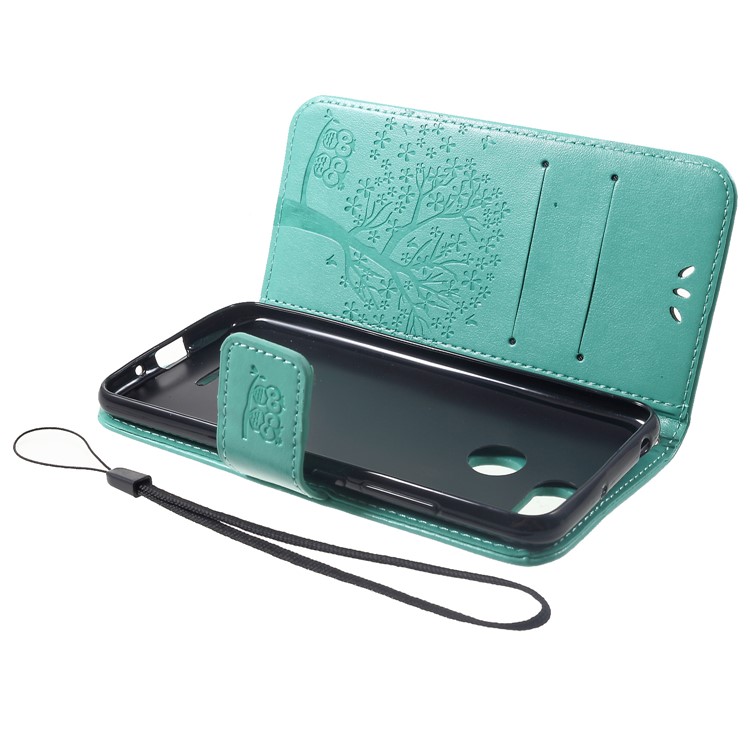 Imprint Tree Owl Wallet PU Leather Mobile Cover Case for Xiaomi Redmi 6 (Dual Camera: 12MP+5MP) - Cyan-5