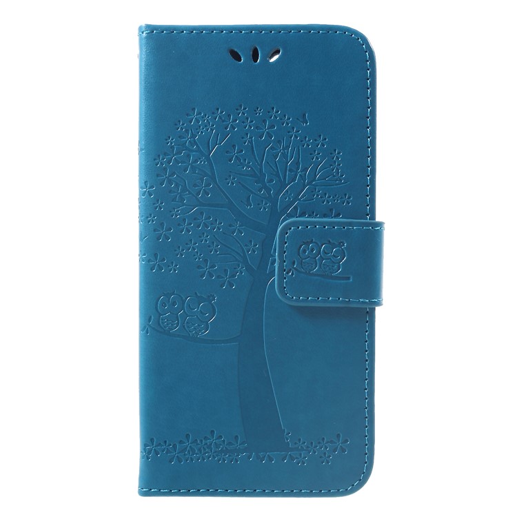 Imprint Tree Owl Wallet Stand Leather Shell with Strap for Xiaomi Redmi 6 (Dual Camera: 12MP+5MP) - Blue-1