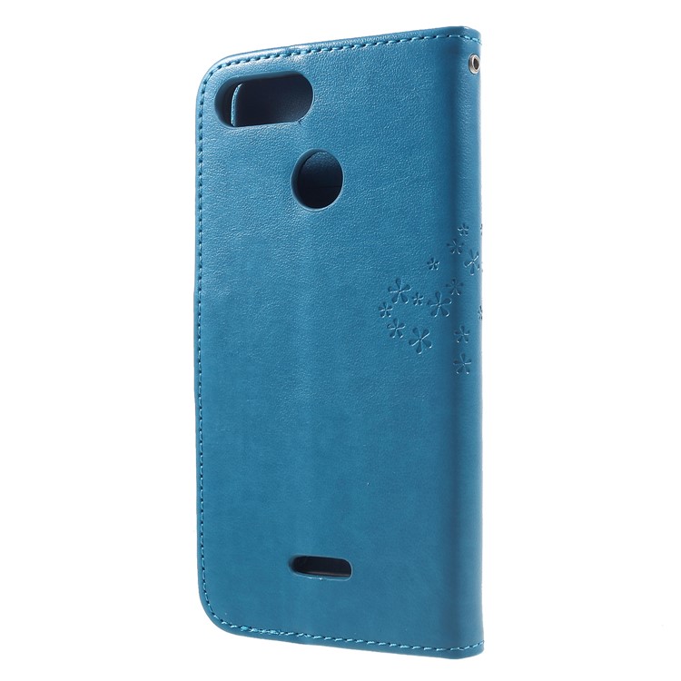 Imprint Tree Owl Wallet Stand Leather Shell with Strap for Xiaomi Redmi 6 (Dual Camera: 12MP+5MP) - Blue-2