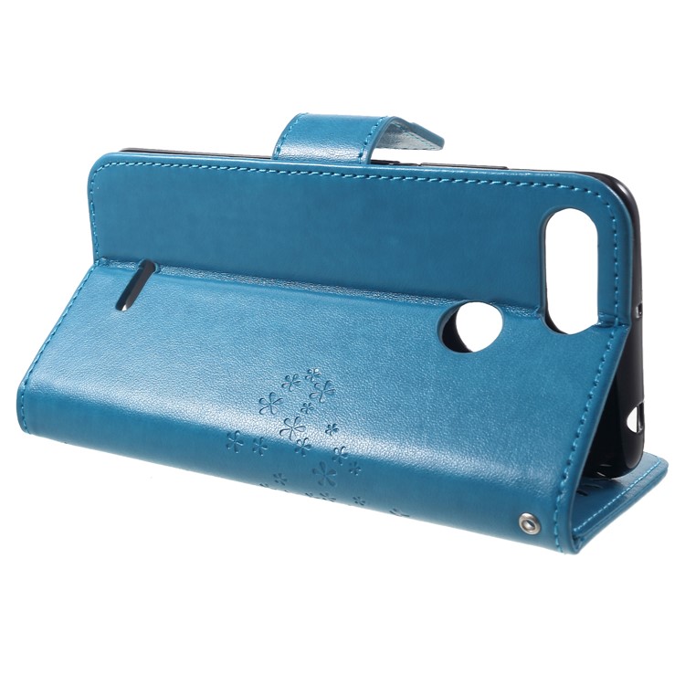 Imprint Tree Owl Wallet Stand Leather Shell with Strap for Xiaomi Redmi 6 (Dual Camera: 12MP+5MP) - Blue-4