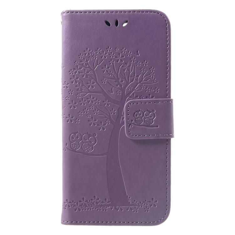 Imprint Tree Owl Wallet Stand Leather Mobile Phone Case for Xiaomi Redmi 6 (Dual Camera: 12MP+5MP) - Light Purple-1