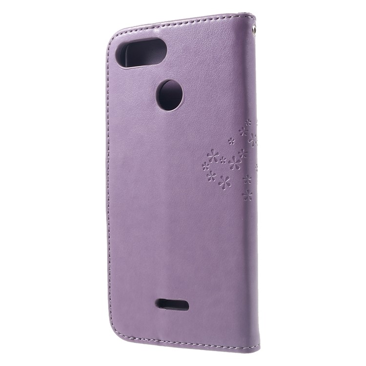 Imprint Tree Owl Wallet Stand Leather Mobile Phone Case for Xiaomi Redmi 6 (Dual Camera: 12MP+5MP) - Light Purple-2
