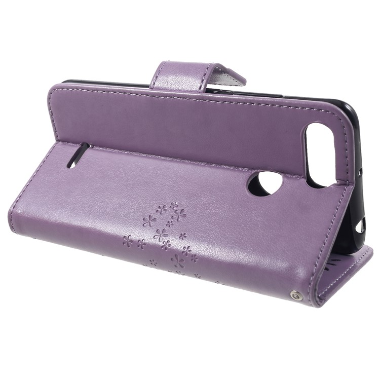 Imprint Tree Owl Wallet Stand Leather Mobile Phone Case for Xiaomi Redmi 6 (Dual Camera: 12MP+5MP) - Light Purple-4