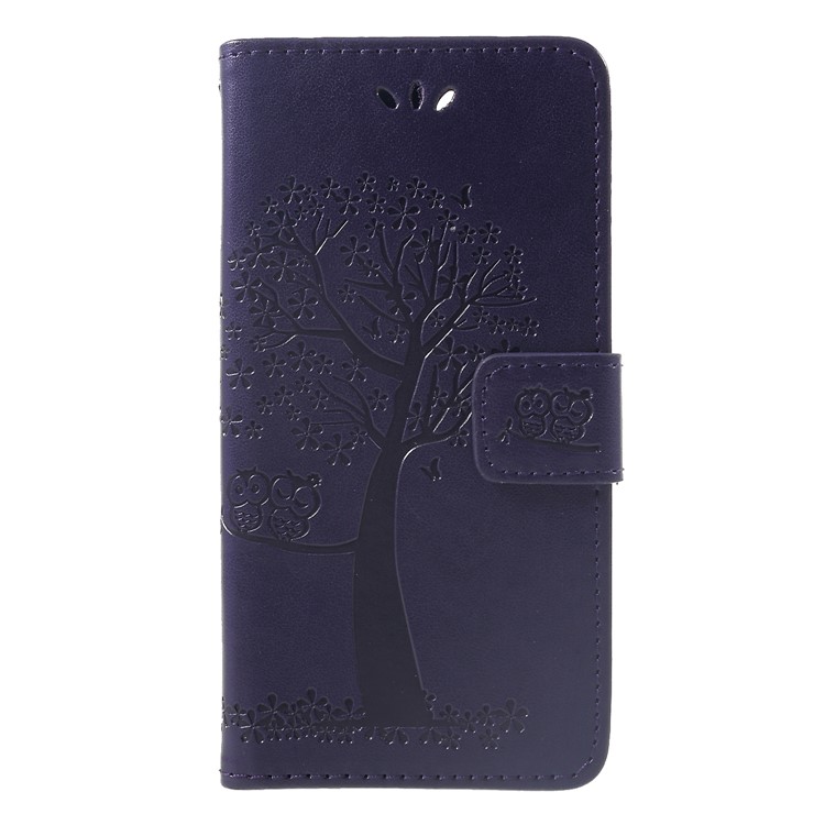 Imprint Tree Owl Flip Leather Wallet Case Shell for Xiaomi Redmi 6 (Dual Camera: 12MP+5MP) - Dark Purple-1