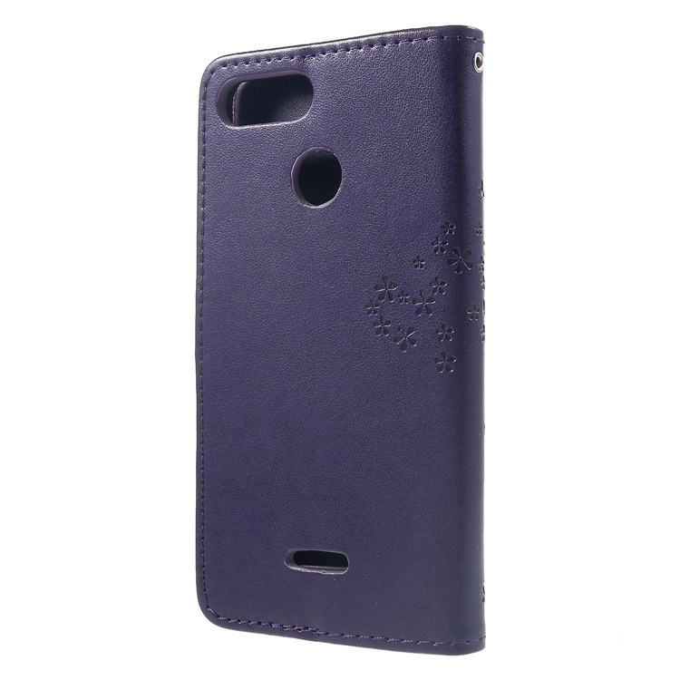 Imprint Tree Owl Flip Leather Wallet Case Shell for Xiaomi Redmi 6 (Dual Camera: 12MP+5MP) - Dark Purple-2