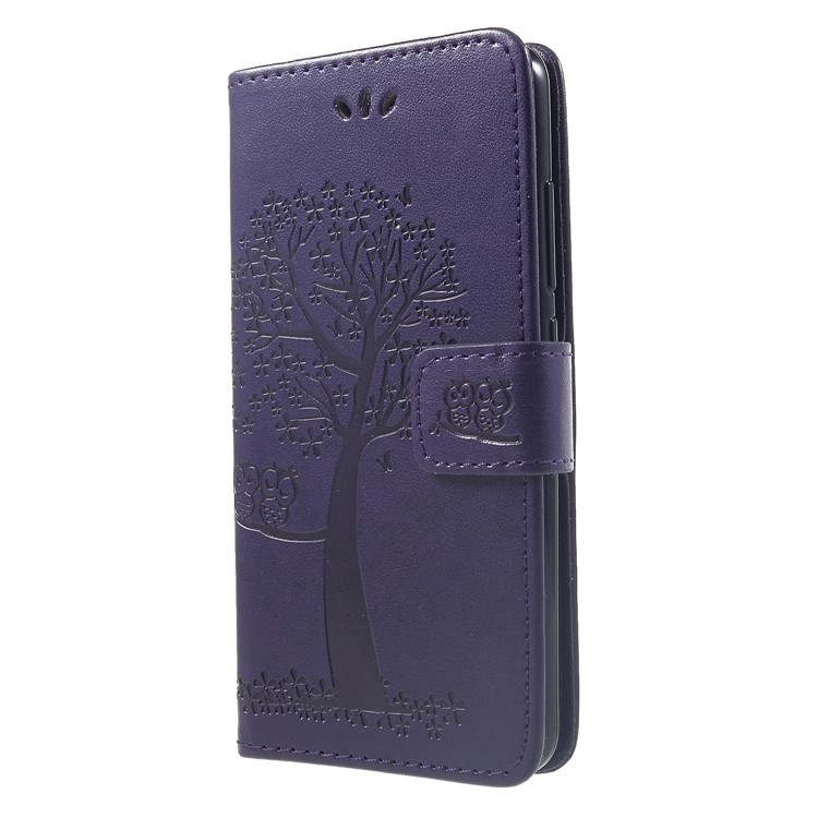 Imprint Tree Owl Flip Leather Wallet Case Shell for Xiaomi Redmi 6 (Dual Camera: 12MP+5MP) - Dark Purple-3
