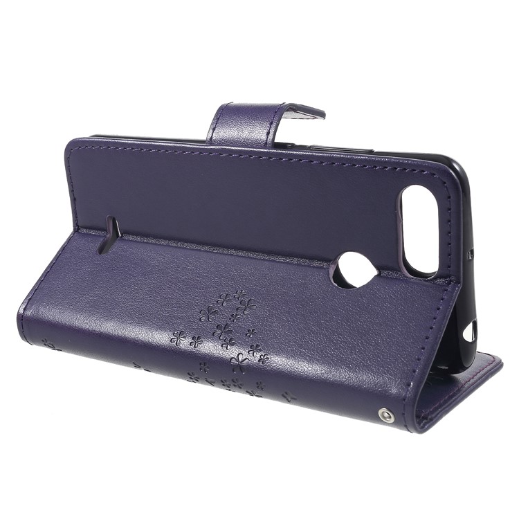 Imprint Tree Owl Flip Leather Wallet Case Shell for Xiaomi Redmi 6 (Dual Camera: 12MP+5MP) - Dark Purple-4