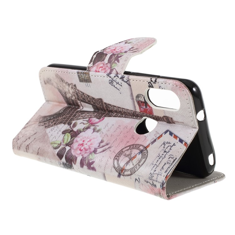 Cross Texture Patterned Wallet Leather Shell for Xiaomi Mi A2 Lite / Redmi 6 Pro - Eiffel Tower-5