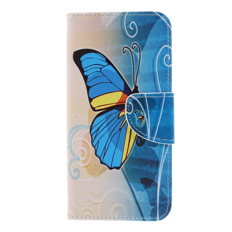 Cross Texture Patterned Wallet Leather Flip Case for Xiaomi Mi A2 Lite / Redmi 6 Pro - Blue Butterfly-1