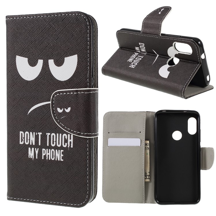 Estampados Textura Cruz Carteira Stand PU Invólucro De Telefone De Couro Para Xiaomi Redmi Note 6 - Não Toque No Meu Telefone-1