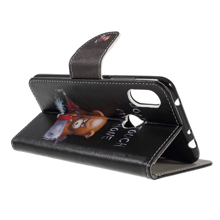 Patterned Cross Texture Wallet Stand PU Leather Phone Case for Xiaomi Redmi Note 6 Pro- Angry Bear-5