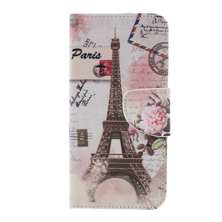 Patterned Cross Texture Wallet Stand PU Leather Phone Cover for Xiaomi Redmi Note 6 Pro- Eiffel Tower-1