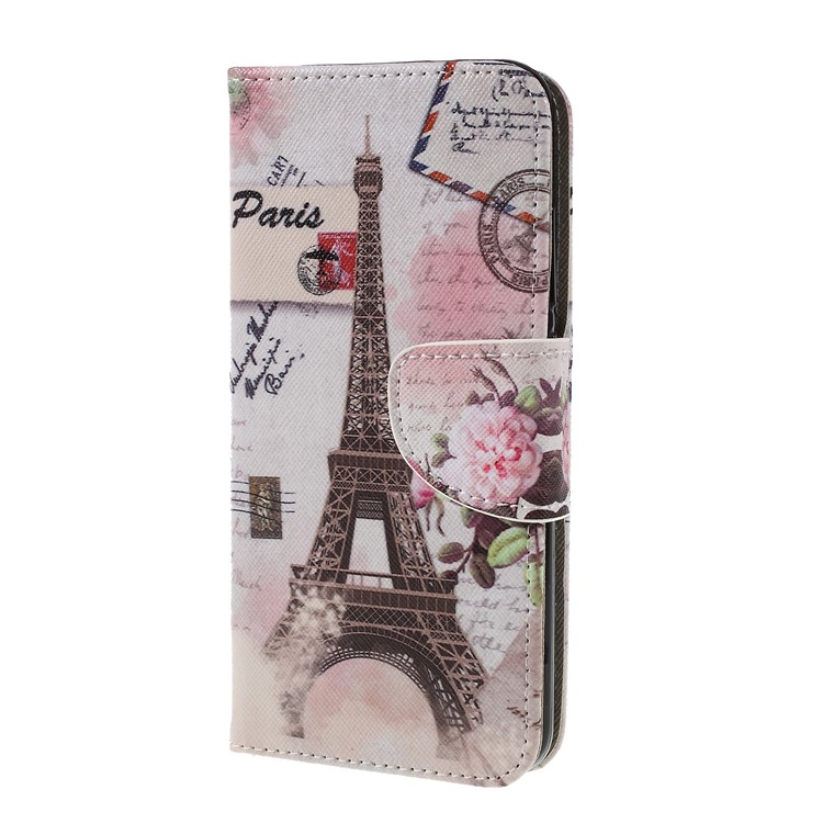 Patterned Cross Texture Wallet Stand PU Leather Phone Cover for Xiaomi Redmi Note 6 Pro- Eiffel Tower-2