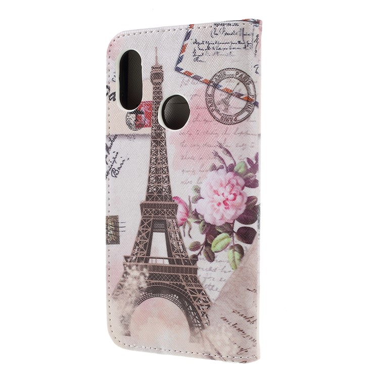 Patterned Cross Texture Wallet Stand PU Leather Phone Cover for Xiaomi Redmi Note 6 Pro- Eiffel Tower-3