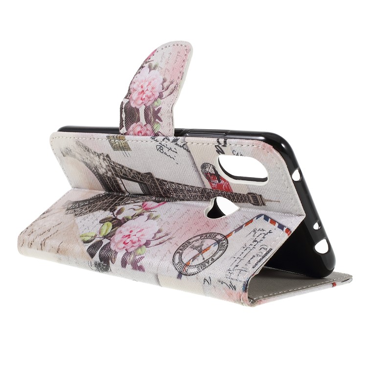 Patterned Cross Texture Wallet Stand PU Leather Phone Cover for Xiaomi Redmi Note 6 Pro- Eiffel Tower-5