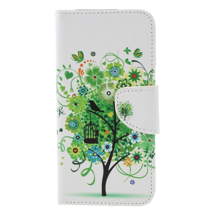 Patterned Cross Texture Wallet Stand PU Leather Phone Shell for Xiaomi Redmi Note 6 Pro- Green Tree-1