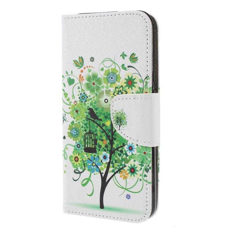 Patterned Cross Texture Wallet Stand PU Leather Phone Shell for Xiaomi Redmi Note 6 Pro- Green Tree-2