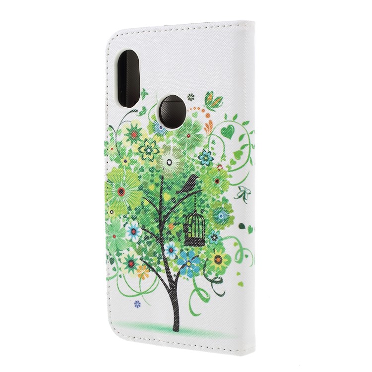 Patterned Cross Texture Wallet Stand PU Leather Phone Shell for Xiaomi Redmi Note 6 Pro- Green Tree-3