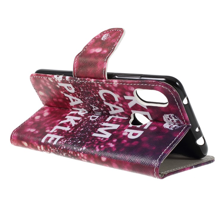 Patterned Cross Texture Wallet Stand PU Leather Mobile Phone Cover for Xiaomi Redmi Note 6 Pro- Keep Calm and Sparkle-5