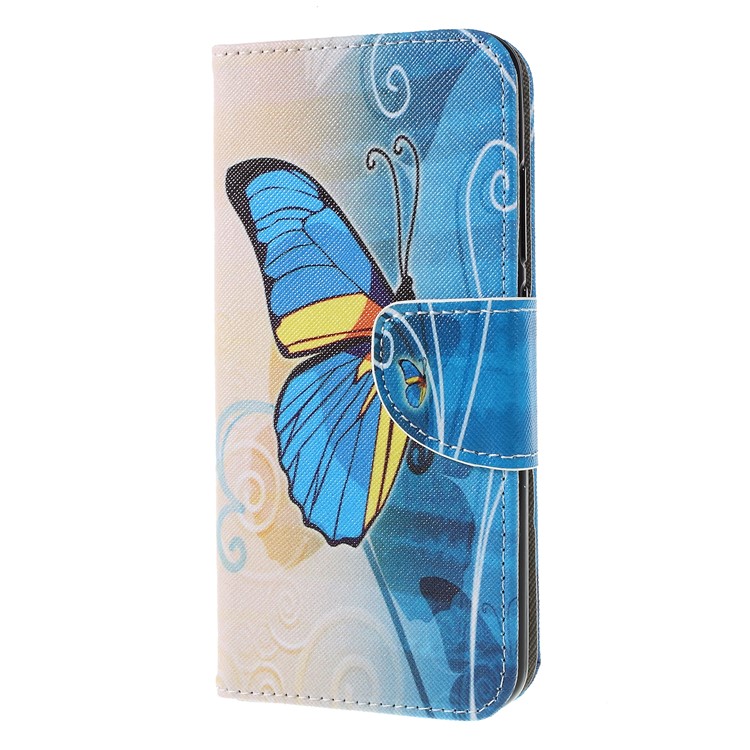 Patterned Cross Texture Wallet Stand PU Leather Mobile Phone Case for Xiaomi Redmi Note 6 Pro- Blue Butterfly-2