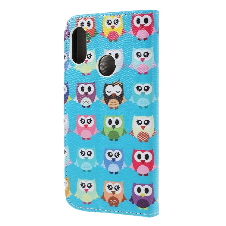 Patterned Cross Texture Wallet Stand PU Leather Mobile Phone Casing for Xiaomi Redmi Note 6 Pro- Multiple Owls-3