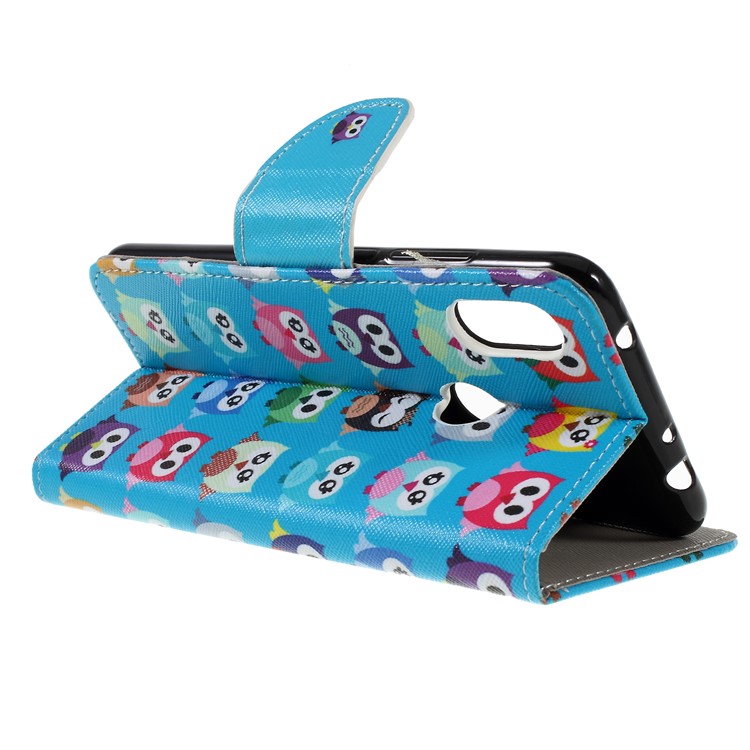 Patterned Cross Texture Wallet Stand PU Leather Mobile Phone Casing for Xiaomi Redmi Note 6 Pro- Multiple Owls-5