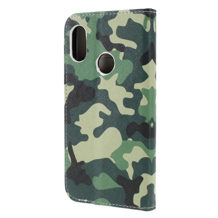 Patterned Cross Texture Wallet Stand PU Leather Phone Shell for Xiaomi Redmi Note 6 Pro- Camouflage-3