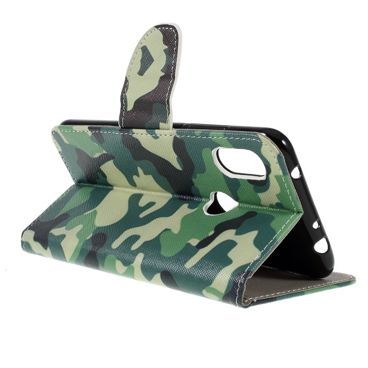 Patterned Cross Texture Wallet Stand PU Leather Phone Shell for Xiaomi Redmi Note 6 Pro- Camouflage-5