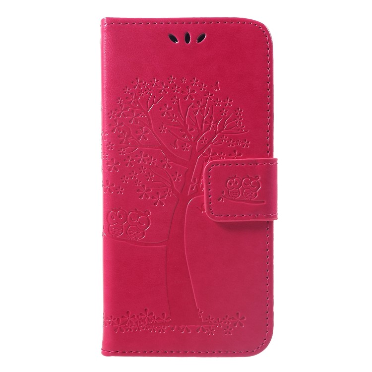 Imprint Tree Owl Leather Wallet Case with Wrist Strap for Xiaomi Mi A2 Lite / Redmi 6 Pro - Rose-3