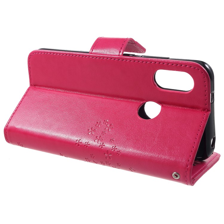 Imprint Tree Owl Leather Wallet Case with Wrist Strap for Xiaomi Mi A2 Lite / Redmi 6 Pro - Rose-4