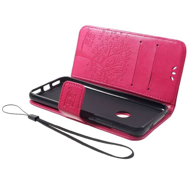 Imprint Tree Owl Leather Wallet Case with Wrist Strap for Xiaomi Mi A2 Lite / Redmi 6 Pro - Rose-5