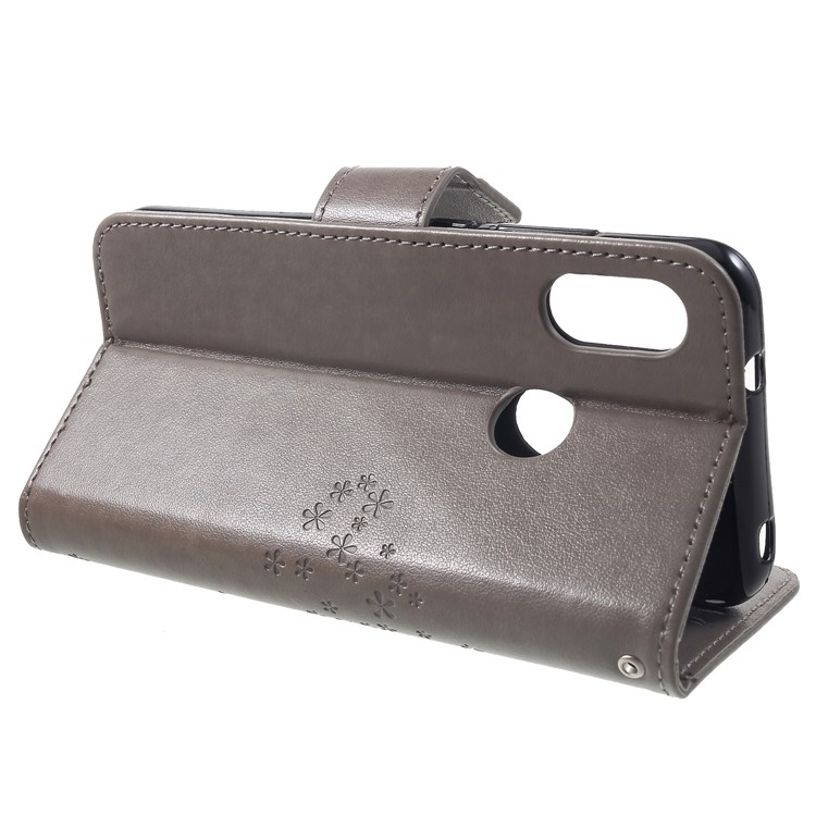 Imprint Tree Owl Leather Shell with Wallet Stand for Xiaomi Mi A2 Lite / Redmi 6 Pro - Grey-4