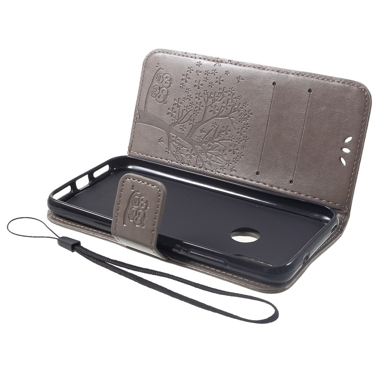Imprint Tree Owl Leather Shell with Wallet Stand for Xiaomi Mi A2 Lite / Redmi 6 Pro - Grey-5
