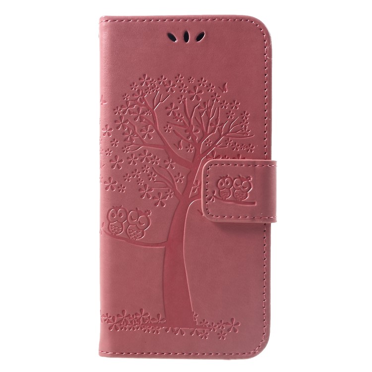 Imprint Tree Owl Leather Wallet Cellphone Case for Xiaomi Mi A2 Lite / Redmi 6 Pro - Pink-1