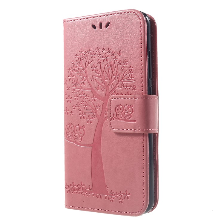 Imprint Tree Owl Leather Wallet Cellphone Case for Xiaomi Mi A2 Lite / Redmi 6 Pro - Pink-3