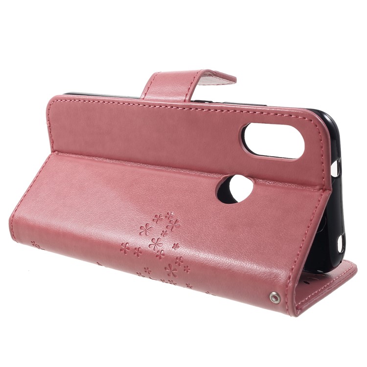 Imprint Tree Owl Leather Wallet Cellphone Case for Xiaomi Mi A2 Lite / Redmi 6 Pro - Pink-4