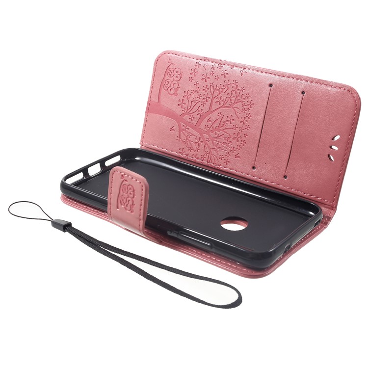Imprint Tree Owl Leather Wallet Cellphone Case for Xiaomi Mi A2 Lite / Redmi 6 Pro - Pink-5