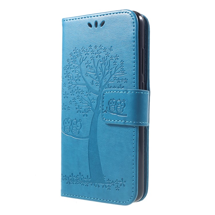 Imprint Tree Owl Leather Magnetic Cover Protector for Xiaomi Mi A2 Lite / Redmi 6 Pro - Blue-3