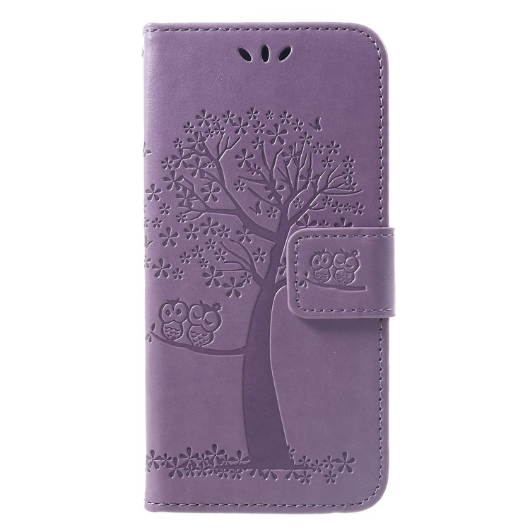 Imprint Tree Owl Leather Protective Case Wallet Shell for Xiaomi Mi A2 Lite / Redmi 6 Pro - Light Purple-1