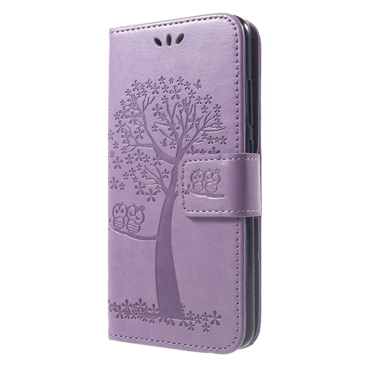 Imprint Tree Owl Leather Protective Case Wallet Shell for Xiaomi Mi A2 Lite / Redmi 6 Pro - Light Purple-3