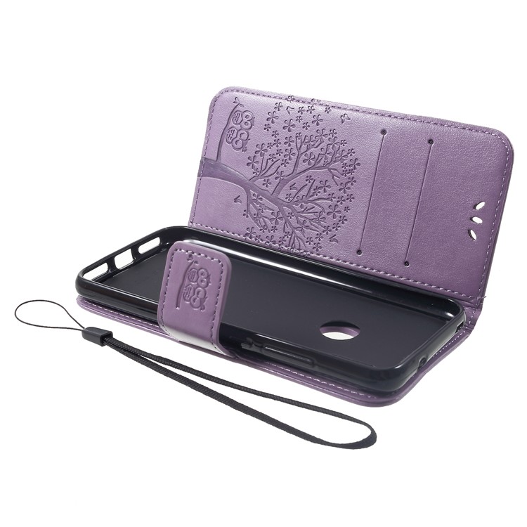 Imprint Tree Owl Leather Protective Case Wallet Shell for Xiaomi Mi A2 Lite / Redmi 6 Pro - Light Purple-5