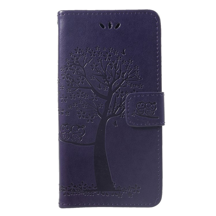 Imprint Tree Owl Wallet PU Leather Cover Case for Xiaomi Mi A2 Lite / Redmi 6 Pro - Dark Purple-1
