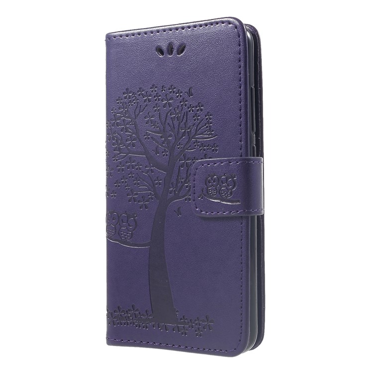 Imprint Tree Owl Wallet PU Leather Cover Case for Xiaomi Mi A2 Lite / Redmi 6 Pro - Dark Purple-3