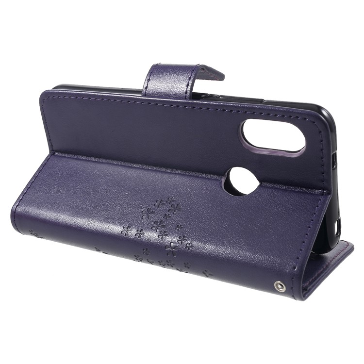 Imprint Tree Owl Wallet PU Leather Cover Case for Xiaomi Mi A2 Lite / Redmi 6 Pro - Dark Purple-4