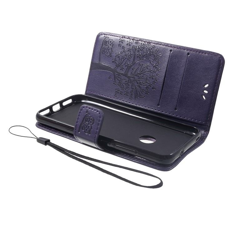 Imprint Tree Owl Wallet PU Leather Cover Case for Xiaomi Mi A2 Lite / Redmi 6 Pro - Dark Purple-5